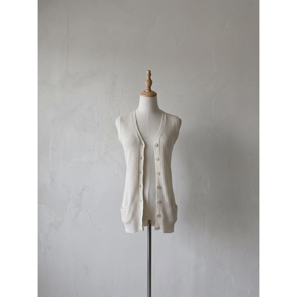 Ralph Lauren Blue Label c. 2000s Linen-Silk Knit Vest in Cream Froth | S